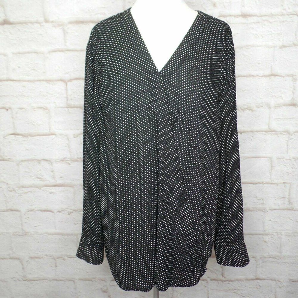 Talbots Women’s Black Polka Dot Long Sleeve Wrap Blouse plus size 2X